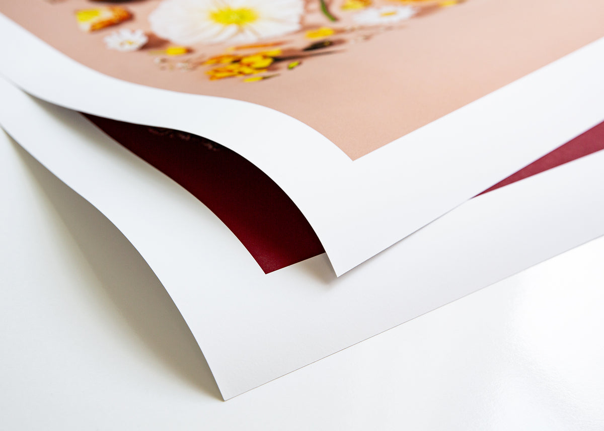 Close up of the textured archival giclée fine art paper that Quiet Emergence prints are printed on